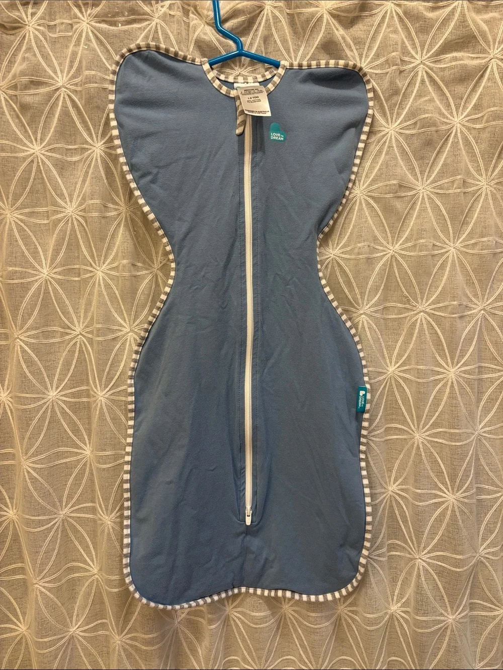 Love to dream Blue Zippered Swaddle Sleep Sack with Striped Trim